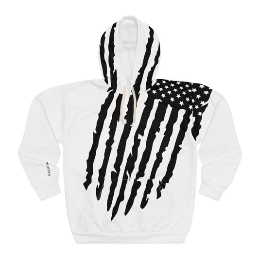 American flag hoodie Galatians 5:13 on the sleeve -REJECTS ONLY- Patriotic Christian Hoodie